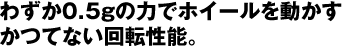 わずか0.5gの力でホイールを動かすかつてない回転性能。