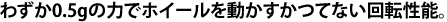 わずか0.5gの力でホイールを動かすかつてない回転性能。